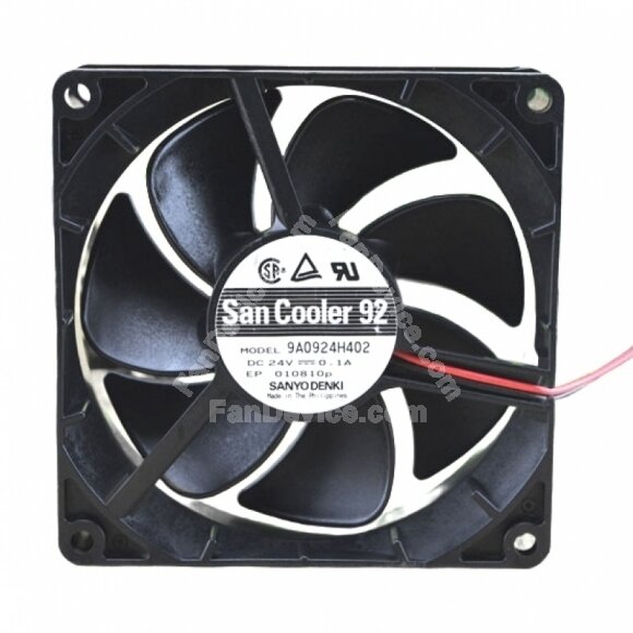 Sanyo Denki San Cooler 92 9A0924H402 DC 24V 0.1A 2 Wires / 3 Wires Axial Cooling Fan