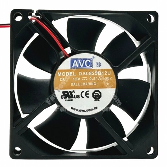 AVC DA0825B12U DC 12V 0.51A 2 Wires Ball Bearing Axial Cooling Fan