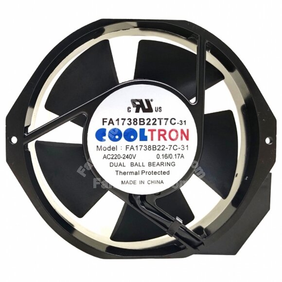 COOLTRON FA1738B22T7C-31 AC 220-240V 0.16/0.17A Thermal Protected Axial Cooling Fan
