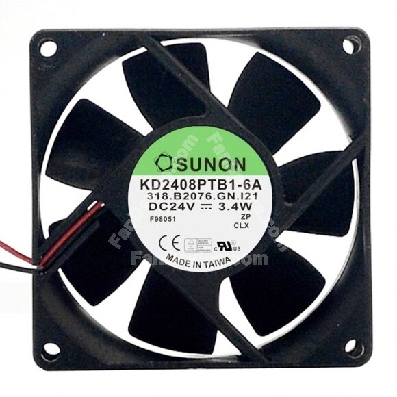 Sunon KD2408PTB1-6A DC 24V 3.4W 2 Wires Axial Cooling Fan