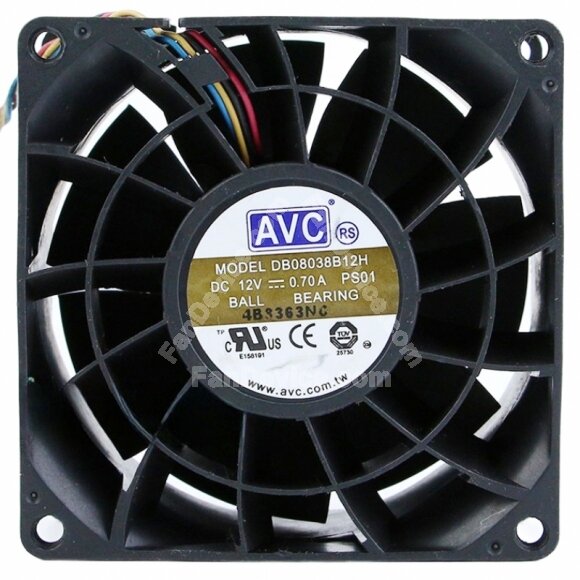AVC DB08038B12H DC 12V 0.70A 2 / 3 / 4 Wires Ball Bearing Axial Fan