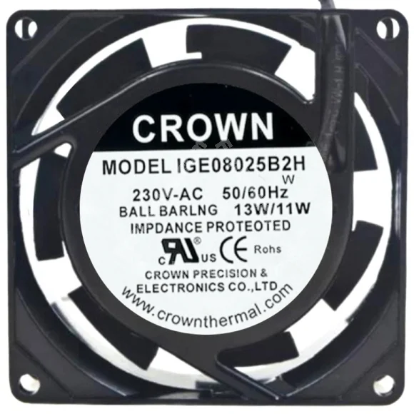 CROWN IGE08025B2H 230V 13W/11W Ball Bearing Cooling Fan