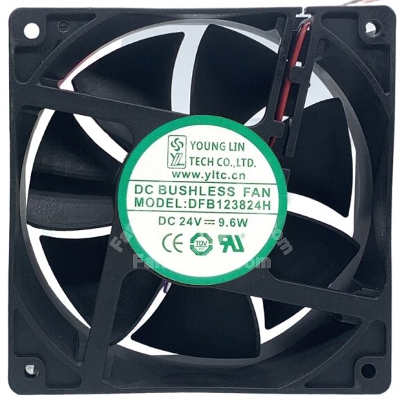 YOUNG LIN DFB123824H 24V 9.6W 2 Wires Axial Cooling Fan