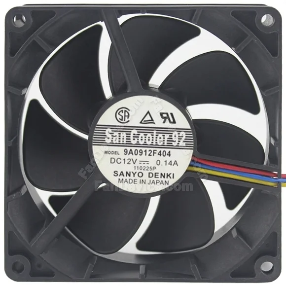Sanyo 9A0912F404 DC 12V 0.14A 3 Wires Axial Cooling Fan
