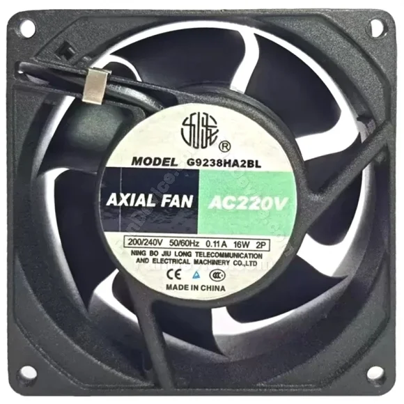 JIULONG G9238HA2BL AC 200/240V 0.11A 16W 2 Wires Axial Cooling Fan