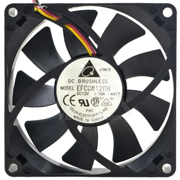 Delta FFC0812DB 12V 0.50A DC Brushless 3 Wires Axial Cooling Fan