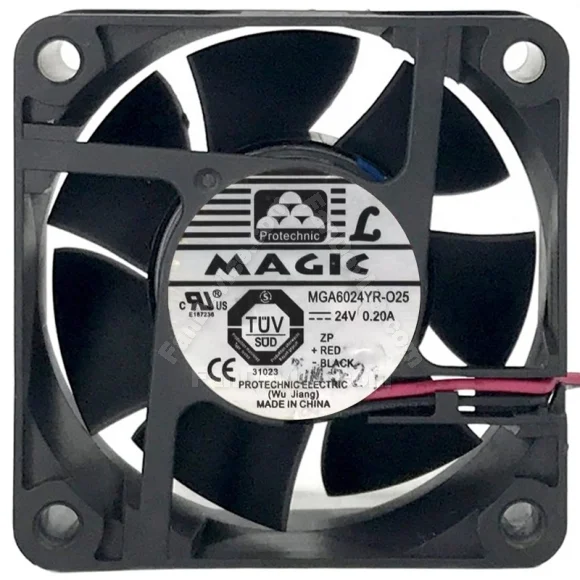 Magic MGA6024YR-O25 DC 24V 0.20A 2 Wires Axial Cooling Fan