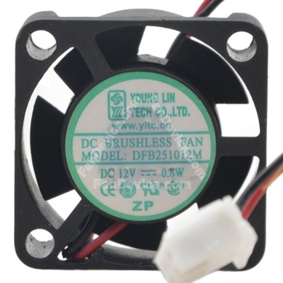YOUNG LIN DFB251012M DC 12V 0.8W 2 Wires Brushless Axial Cooling Fan