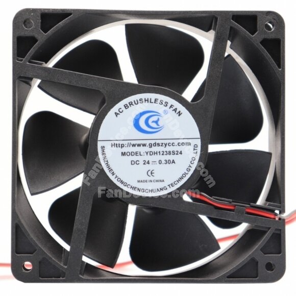 YCC YDH1238S24 DC 24V 0.30A 2 Wires Brushless Axial Cooling Fan