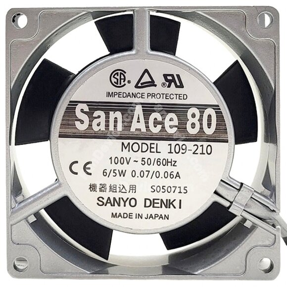 Sanyo Denki 109-210 AC 100V 0.07/0.06A 6/5W 2 Wires Axial Cooling Fan