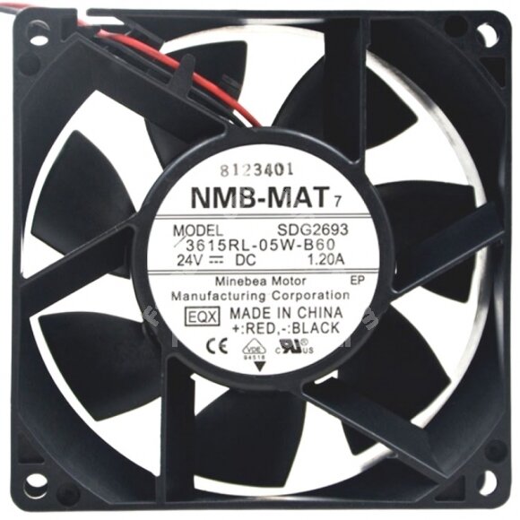 NMB-MAT 3615RL-05W-B60 DC 24V 1.20A 2 Wires Axial Cooling Fan