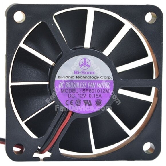 Bi-Sonic SP601012M 12V 0.15A 2 Wires DC Brushless Axial Cooling Fan