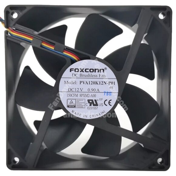 Foxconn PVA120K12N 12V 0.90A 4 Wires DC Brushless Axial Cooling Fan