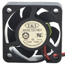 T&T 3010L12C ND1 DC 12V 0.08A 2 Wires Axial Cooling Fan