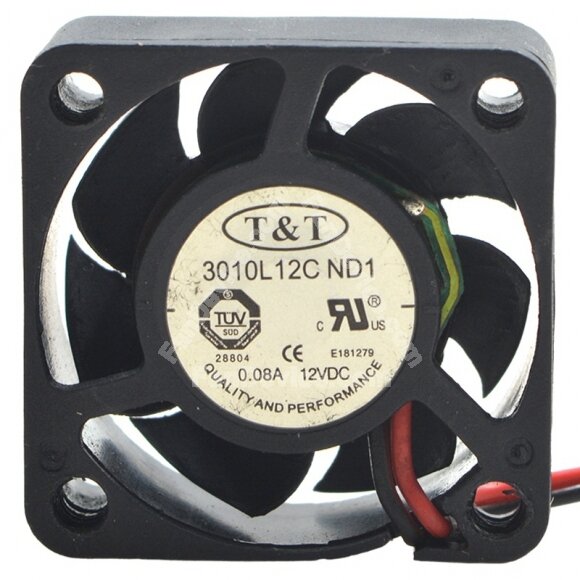T&T 3010L12C ND1 DC 12V 0.08A 2 Wires Axial Cooling Fan