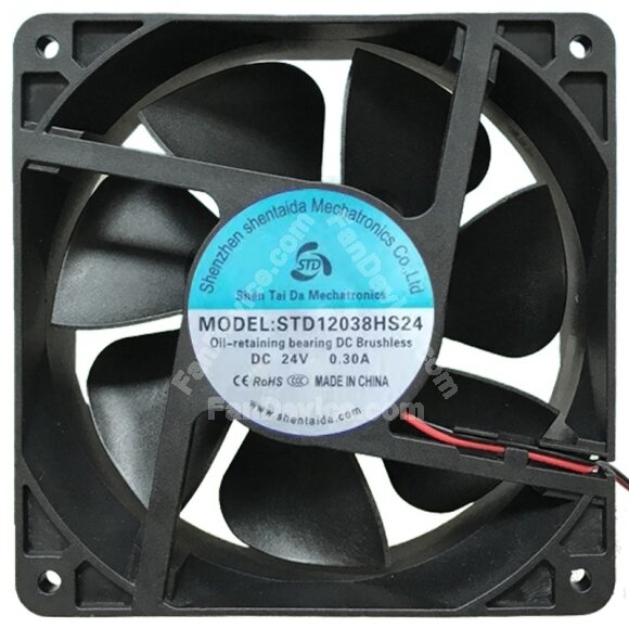 STD STD12038HS24 24V 0.30A 2 Wires Axial Cooling Fan