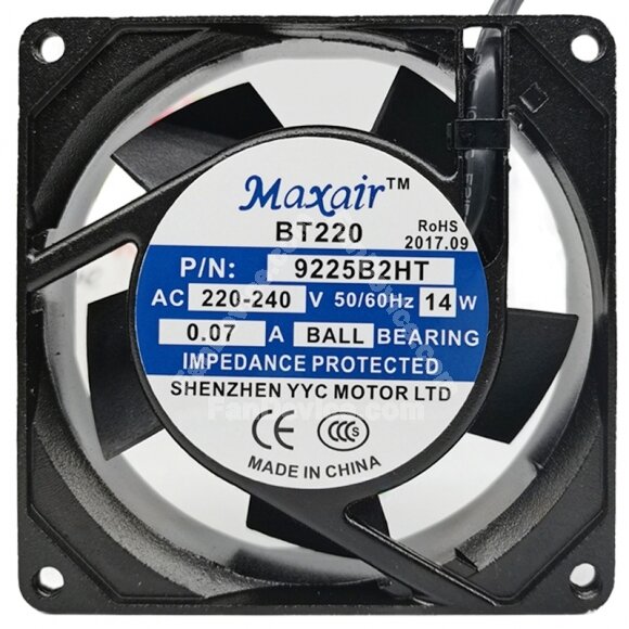 Maxair 9225B2HT 220-240V 0.07A 14W 2 Wires Cooling Fan