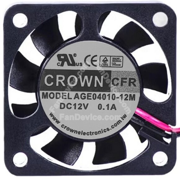 CROWN AGE04010-12M 12V 0.1A 2 Wires Axial Cooling Fan