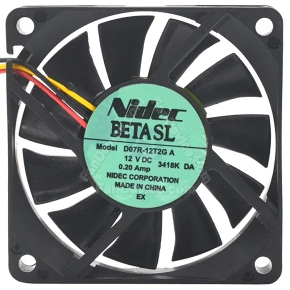 Nidec D07R-12T2G A DC 12V 0.20Amp 3 Wires Axial Cooling Fan