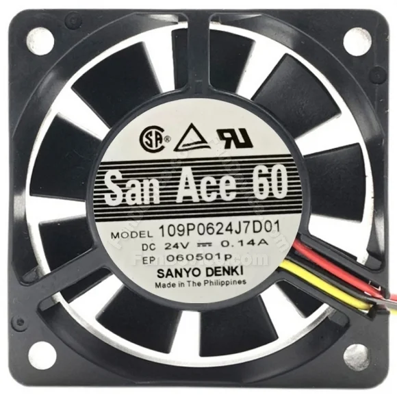 Sanyo 109P0624J7D01 DC 24V 0.14A 3 Wires Axial Cooling Fan