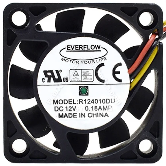 EVERFLOW R124010DU DC 12V 0.18AMP 3 Wires Axial Cooling Fan