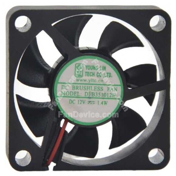 YOUNG LIN DFB351012H DC 12V 1.4W 2 Wires Brushless Axial Cooling Fan