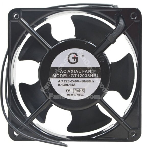 GT12038HBL AC 220-240V 0.13/0.14A 2 Wires 12038 Axial Cooling Fan