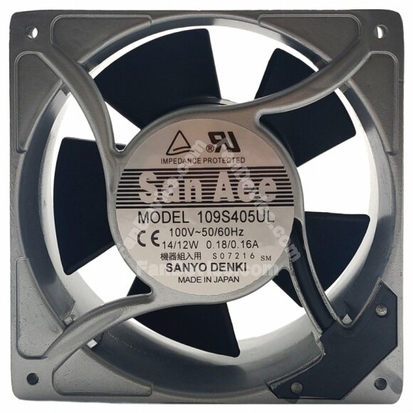 Sanyo 109S405UL AC 100V 0.18/0.16A 14/12W Impedance Protected Cooling Fan