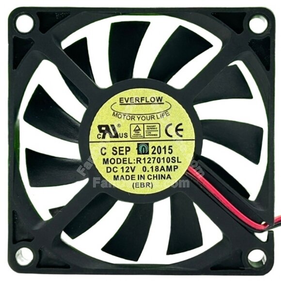 EVERFLOW R127010SL DC 12V 0.18AMP 2 Wires Axial Cooling Fan