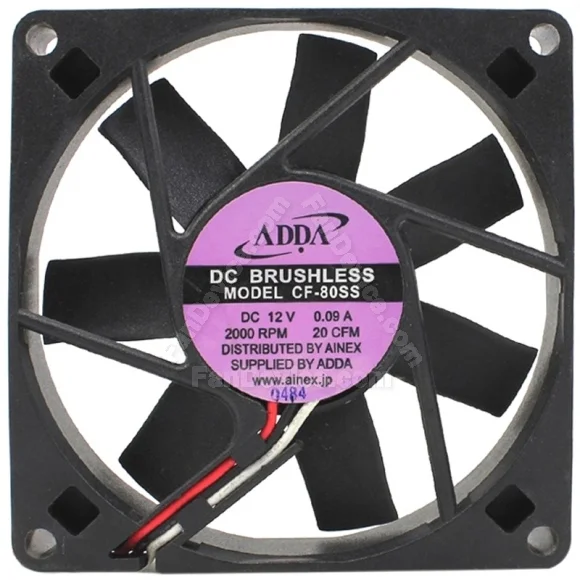 ADDA CF-80SS 12V 0.09A 3 Wires DC Brushless 200RPM 20CFM Cooling Fan