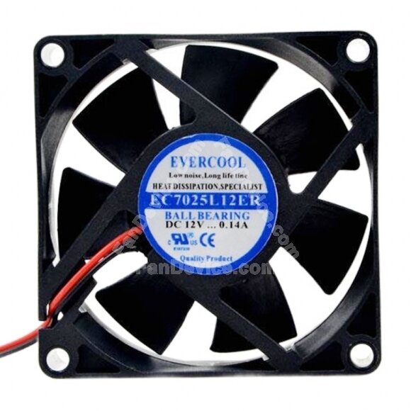 EVERCOOL EC7025L12ER DC 12V 0.14A 2 Wires / 3 Wires Axial Cooling Fan