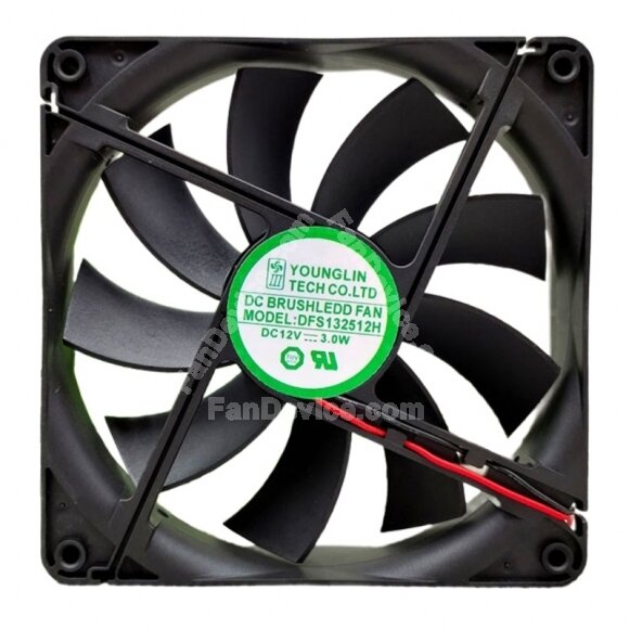 YOUNG LIN DFS132512H DC 12V 3.0W 2 Wires Axial Cooling Fan