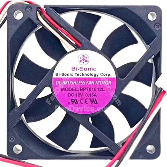 Bi-Sonic BP701512L c1 12V 0.15A 3 Wires DC Brushless Axial Cooling Fan