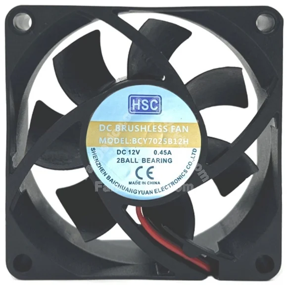 HSC BCY7025B12H 12V 0.45A 2 Wires Axial Cooling Fan