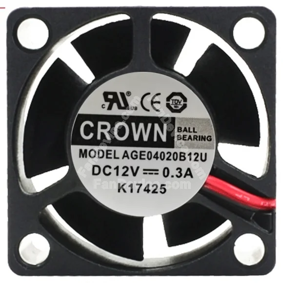 CROWN AGE04020B12U 12V 0.3A 2 Wires Ball Bearing Cooling Fan