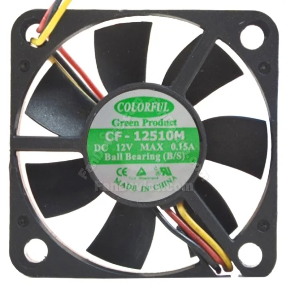 COLORFUL CF-12510M DC 12V 0.15A 3 Wires Ball Bearing Cooling Fan