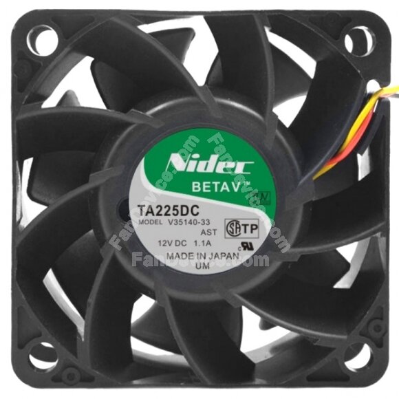 Nidec TA225DC V35140-33 DC 12V 1.1A 2 / 3 / 4 Wires 6038 Axial Fan
