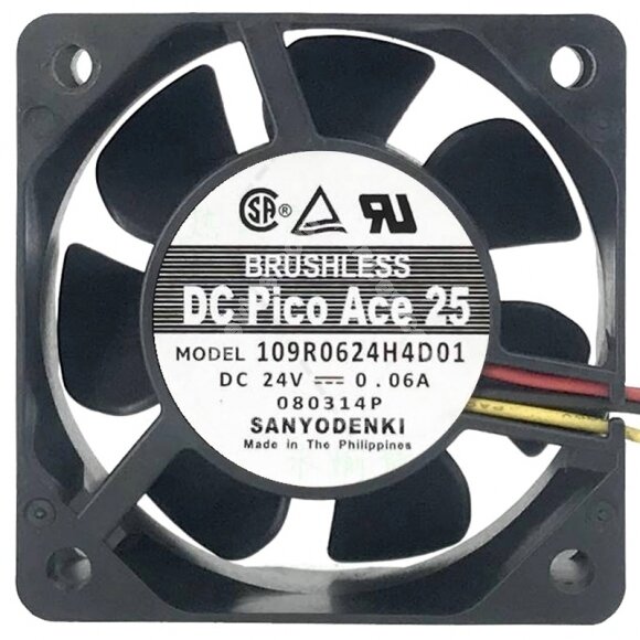Sanyo Denki 109R0624H4D01 24V 0.06A 3 Wires 6025 DC Brushless Axial Fan