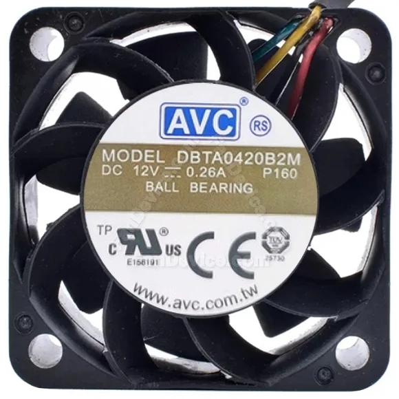 AVC DBTA0420B2M DC 12V 0.26A 4 Wires Ball Bearing PWM Cooling Fan