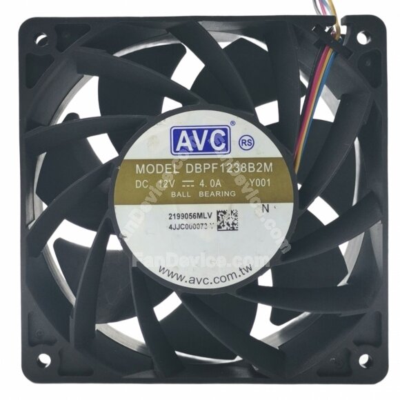 AVC DBPF1238B2M DC 12V 4.0A 4 Wires Ball Bearing PWM Axial Cooling Fan