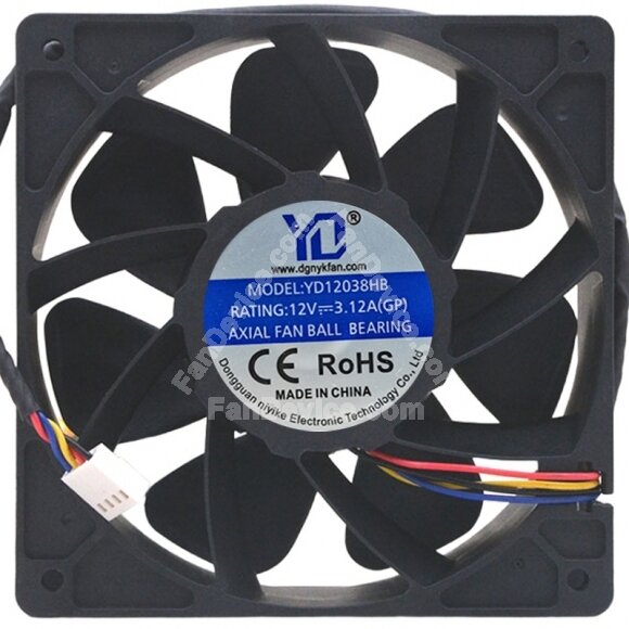 YD YD12038HB 12V 3.12A 4 Wires Ball Bearing Axial Cooling Fan