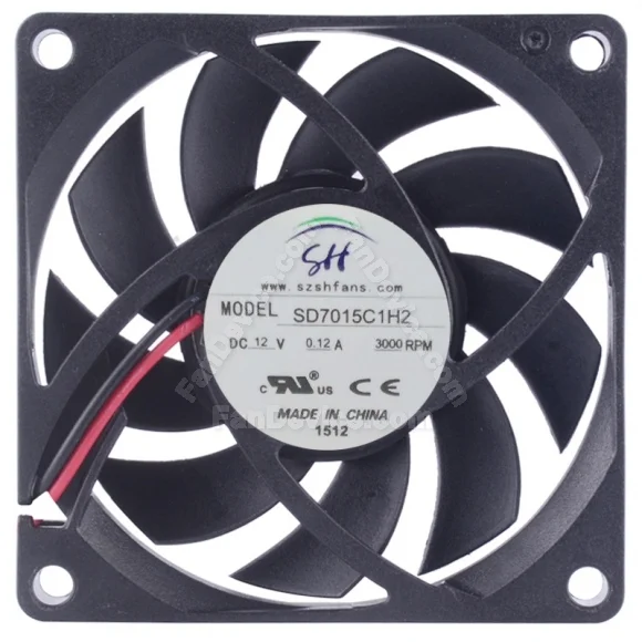 SH SD7015C1H2 DC 12V 0.12A 2 Wires 3000RPM Axial Cooling Fan