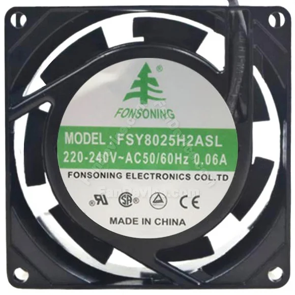 FONSONING FSY8025H2ASL AC 220-240V 0.06A 2 Wires Axial Cooling Fan