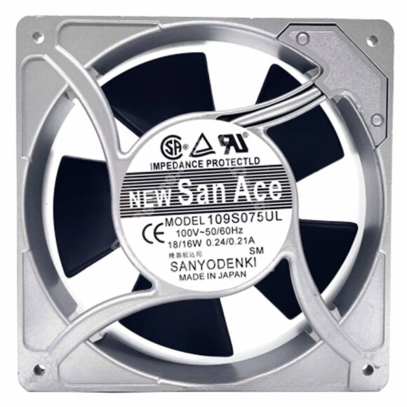 Sanyo Denki 109S075UL 100V 0.24/0.21A 18/16W Impedance Protected Cooling Fan