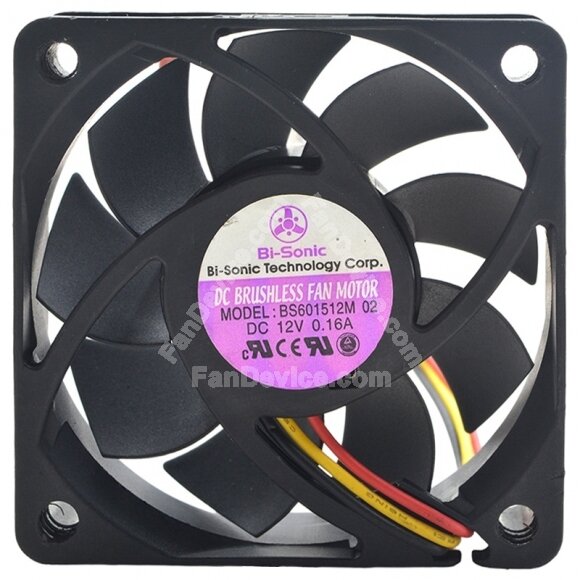 Bi-Sonic BS601512M DC 12V 0.16A 3 Wires Brushless Axial Cooling Fan