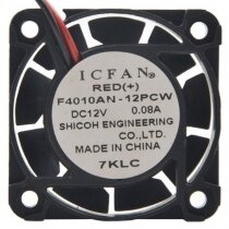 ICFAN F4010AN-12PCW DC 12V 0.08A 2 Wires 4010 Axial Cooling Fan