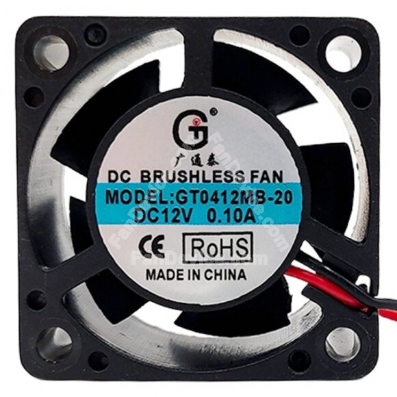 GT0412MB-20 DC 12V 0.10A 2 Wires 4020 Brushless Axial Cooling Fan