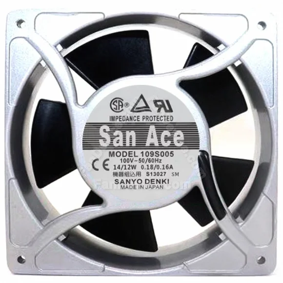 Sanyo 109S005 100V 0.18/0.16A 14/12W Impedance Protected Cooling Fan