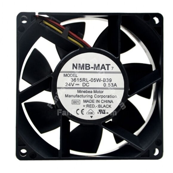 NMB 3615RL-05W-B39 DC 24V 0.53A 3 Wires Axial Cooling Fan