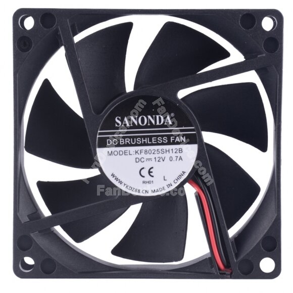 SANONDA KF8025SH12B DC 12V 0.7A 2 Wires Brushless Axial Cooling Fan